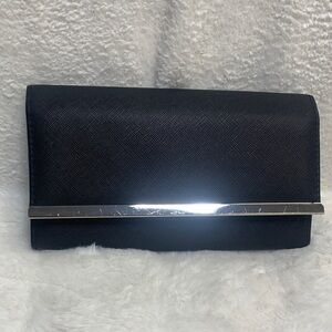Classic Black Evening Clutch with Silver Accent